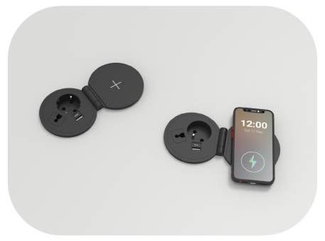 Single embedded socket with wireless charging cover.